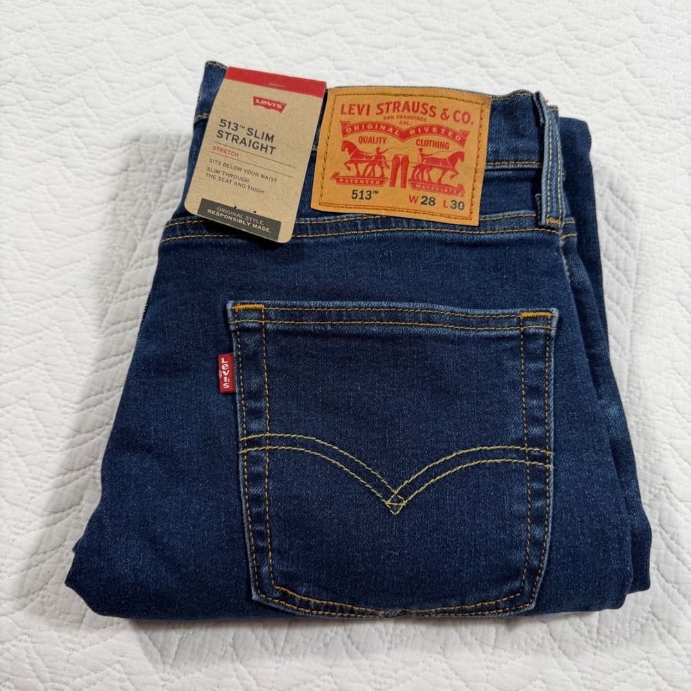 Levi Strauss 513 Mens Slim Straight Stretch Dark Wash Denim Jeans W28 L30 NWT